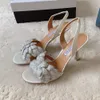 2024 Aquazura Ms Galactic Flower Stiletto Sandaler 9.5CMevening Shoes Water Rhinestone Flower Decoration White Wedding Shoes Luxury Designers Sandals Size