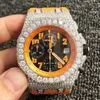 Moissanite Diamonds Watch orologi ghiacciati PASS Diamond TEST Cassa in argento quadrante giallo Cronografo meccanico meccanico ETA di alta qualità Orologi da polso di lusso da uomo