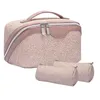 Kosmetiska väskor bärbar hudvårdsorganisatör retro faux läderväska set med blommstruktur vattentät fast färgkapacitet