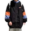 Jaquetas masculinas homens primavera outono casaco colorblock com capuz fecho de zíper solto cardigan manga longa comprimento médio streetwear casual esporte beisebol