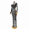 Stage Wear Sexy Shining Silver Rhinestones Mirrors Birthday Celebrate Dress Singer Dance See Through Black Mesh Stretch Po Shoot