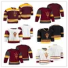 Custom Men's Arizona State Sun Devils College 12 Dylan Hollman 35 Joey Daccord Maroon Red Any Name Number Hockey Jerseys Size S-Xxxl 62