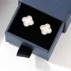 Van-Clef & Arpes Earrings Designer Original Quality Luxury Fashion Women Four Leaf Clover White Fritillaria Micro Inlaid 925 Silver Needle Small Fragrant Popular Ins