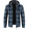 Pulls pour hommes à capuche à carreaux à manches longues pull automne hiver 2024 grande doublure de laine décontractée cardigan veste manteau tricoté hommes