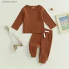 Clothing Sets 2Pcs Toddler Baby Fall Clothing Set Kids Girls Boys Outfits Long Sleeve Solid Color Ribbed Tops Pants Set For Toddler Clothes