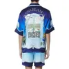 24ss Kazablanka Yeni Erkekler Tasarımcı İpek Gündelik Kısa Gradyan Baskı Seti Moda Markası Yaz Elastik Drawstring Hawaii Plajı Pantolon UNISEX KAZABLANC T-SHIRT TREND TOPS