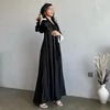 Etnik Giyim Eid Partisi Fas Elegant Müslüman Kadınlar Düğmesi Bölünmüş Kollu Açık Abaya Kimono Elbiseler Türkiye Arap İslam Kaftan Jalabiya