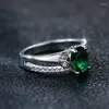 Anneaux de mariage mignon femme vert zircon pierre anneau à la mode couleur argent ovale fiançailles pour les femmes mariée bijoux cadeau