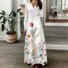 Casual Dresses Spring Autumn Floral Print Long Dress Boho V Neck Sleeve Lace Patchwork Party for Women Fashion Holiday Maxi