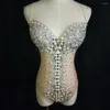 ステージウェアセクシーな透明なラインストーンボディースーツの女性歌手パフォーマンスコスチュームバースデーポジュート豪華な真珠のドレス