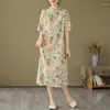 Vêtements ethniques 2024 Chinois traditionnel Cheongsam Robe Vintage Coton Lin Qipao National Fleur Imprimer Oriental Folk