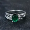 Anneaux de mariage mignon femme vert zircon pierre anneau à la mode couleur argent ovale fiançailles pour les femmes mariée bijoux cadeau