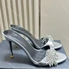 Giuseppe Sabry Sandals tofflor klackar Designer Womens Shoes Top Quality Crystal Flower Slingbacks Patent Leather Open Toe 90mm High Heel Evening 35-42 med Box 10A