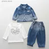 Kläder set barn vårkläder 2024 koreansk stil casual denim rockar + tecknad vit t-shirts + jeans pojkar flickor kläder baby tracksuit set