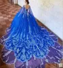 Royal Blue Quinceanera Abiti splendidi con appliques in pizzo a V in perline da ginnastica a V ringerabile da 15 anni abiti da ballo da festa