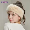 ENJOYFUR Women Winter Fur Headband Knitted Natural Mink Fur Female Headwear Fashion lady Designer Elastic Hair Accessories 240122