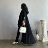 Etnik Giyim Eid Partisi Fas Elegant Müslüman Kadınlar Düğmesi Bölünmüş Kollu Açık Abaya Kimono Elbiseler Türkiye Arap İslam Kaftan Jalabiya