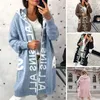 Kadın Örgü Mektup Deseni Hırka Ceket Sıradan Kazak Palto Kaput Cepleri ile Cozy Taplanmış Fermuar Kapatma Sıcak Şık