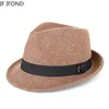 Män vinter tjock varm filt fedora hattar ull gentleman jazz cap homburg manlig klassisk smal bräst hatt 240125