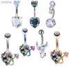 Navel Bell Button Rings 1 Pcs Body Punk Devil Heart Belly Button Rings 14G Heart Surgical Steel Navel Barbells Iridescent CZ Body Piercing YQ240125