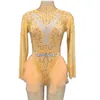 Stage Wear Pattern Printing Sexy Women Clothing Long Sleeve Tights Bodysuit Theatrical Costume Mesh Decoration Dance Performance Suit