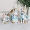 Cute Rabbit Statue Resin Bunny Sculpture Home Room Decorative Art Ornaments Painted Jade Rabbit Figurines Easter Decoration Gift 240119