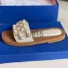 2024 Mujeres Goldie Slide Zapatillas Sandalias planas de perlas Vintage Square Toe Diseñador de cuero Zapatillas Marca Elegante Sandalia Beige Negro 5 colores de calidad superior con caja