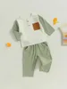 Flickklänningar söta spädbarnsutrustning bedårande kontrastfärg långärmad topp med elastiska midjebyxor - perfekta småbarnskläder för