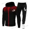 Herrspåriga hösten Vinterupptäckt Män passar Nya varumärkessporter Tryckta hoodie -uppsättningar Male Luxury Fleece Zip Casual Designer Sportwear Suits T240124