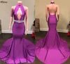 Paars Halter Hals Zeemeermin Galajurken Sexy Hol Backless Vrouwen Formele Avondjurken Slim Fit Lange Trein Tweede Receptie Verjaardagsfeestje jurk Aso Ebi CL3247