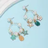 Pendientes colgantes con forma de concha de esmalte étnico para mujer, colgantes de flores y estrellas de mar, gota circular grande, joyería de moda para fiesta