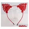 Headbands Y Hollow Lace Headbands Fashion Headdress Cute Cat Ear Cloth Headband Women European And American Hair Accessories Wholesal Dh6Yy