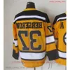 Film CCM Vintage Ice Hockey 77 Ray Bourque Jerseys sydd 37 Patrice Bergeron Jersey Black White 75th Yellow Men Re 44