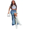 Skirts Fashion Ripped Pockets Blue Denim Skirt Women Hipster Sexy High Split Straight Maxi Fall 2024 Female Harajuku Streetwear