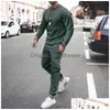 Survêtements pour hommes Hommes Hommes Pantalons de loisirs Ensemble T-shirt à manches longues Couleur unie Sportswear Marque Vêtements 2 pièces Ensembles Drop Delivery App Dhcap