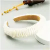 Pannband Fashion Luxury Wide Brimmed Sponge Pannband Kvinnor Fl Pearls Hair Band Super Flash Street Drop Leverans smycken Hairjewelry DHS9B