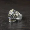 Real Solid 925 Sterling Silver Sugar Skull Rings for Men Mexican Retro Gold Color Cross Sun Flower Engraved Punk Jewelry 240119