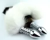 Penisringgürtel Edelstahl Silber Spirale Großer Analplug mit weißem Fuchsschwanz6912967