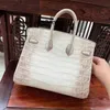 Sac à main en cuir véritable pour femme L Sac de couleur himalayenne Peau de crocodile Sac à main en cuir véritable pour femme L 30 cm Fil de cire fait à la main 1BX2