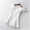 Yaz Ön Düğmesi Beyaz Straplez Elbise Hat Boyun Peplum Etek