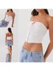 Women's Tanks Summer Slim Tube Tops Strapless Pink Satin Ribbon Decor Hook And Eye Vest Show Navel Bustier