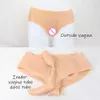 Accesorios de disfraces MTF Hombres a Mujeres Transgénero Drag Queen Cosplay Body de silicona realista Cuello redondo Pechos falsos Transexual Pantalones de vagina