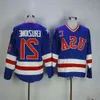 Vintage 1980 Erkek 21 Mike Eruzione Hokey Formaları 30 Jim Craig 17 Jack O'Callahan Mavi Beyaz Dikişli Jersey C Patch M-X 89