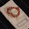 New Red Love Diamond Brooches Double Letter Designer Pins Women Coat Suit Shirt Blouse Brooches With Box