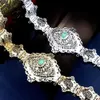 Cinture Sunspicems Colore oro Marocco Caftano Cintura per donna Cintura in metallo con catena Cintura in cristallo verde Lunghezza regolabile Gioielli da sposa arabi