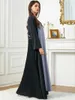Etnik Giyim Siyah Abaya Kadınlar İçin Boncuklu İşlemeli Geri Pileli Dubai Açık Abayas İslam Müslüman Uzun Elbiseler Hırka Ramazan