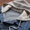 Jaqueta masculina outono e inverno fina falsa duas peças jeans com capuz 240119