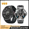 Smart Watches New V69 Smart Watch for Men1.8Inch HD Screen Bluetooth Ring 710mAh Stor batteribatteri Vattentät sport Smartwatch för Android iOS Pho YQ240125