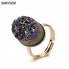 バンドShinygem Fashion 13*18mm Oval Crystal Druzy Stone Rings Charm Rainbow Geode Sparkling調整可能なリング女性ジュエリーギフト