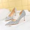 Dress Shoes BIGTREE 2024 Women 7cm High Heels Gold Sparkly Nightclub Pumps Sexy Sequins Bling Low Lady Scarpins Luxury Stiletto